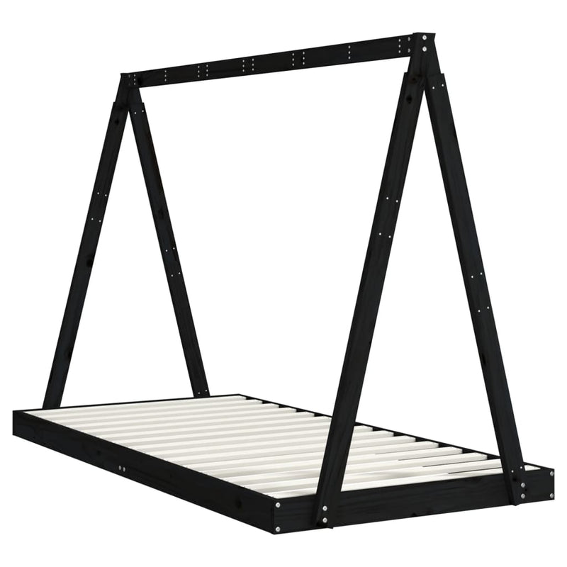 vidaXL fekete tömör fenyőfa gyerekágykeret 90 x 190 cm