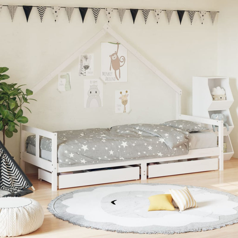 vidaXL fehér tömör fenyőfa gyerekágykeret fiókokkal 80 x 200 cm