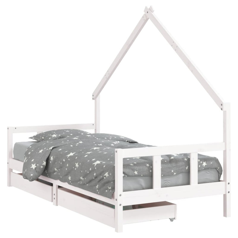 vidaXL fehér tömör fenyőfa gyerekágykeret fiókokkal 90 x 200 cm