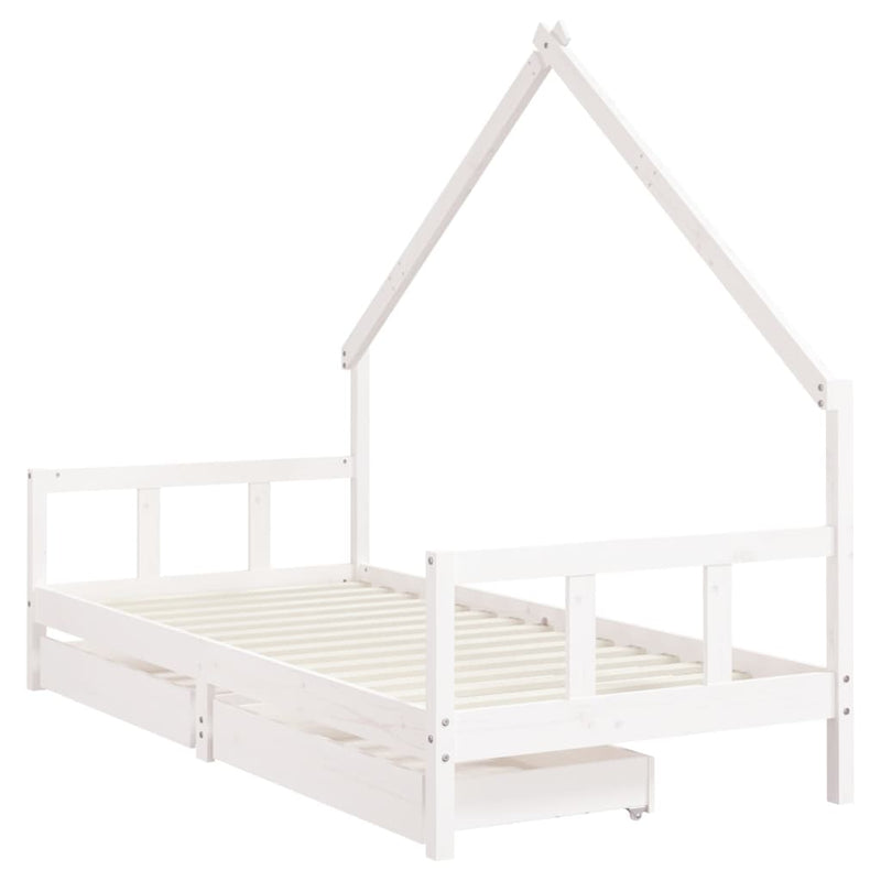 vidaXL fehér tömör fenyőfa gyerekágykeret fiókokkal 90 x 200 cm