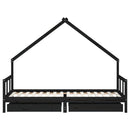 vidaXL fekete tömör fenyőfa gyerekágykeret fiókokkal 90 x 200 cm