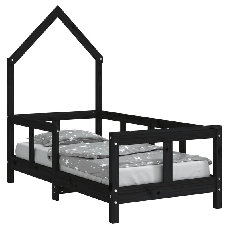 vidaXL fekete tömör fenyőfa gyerekágykeret 70 x 140 cm
