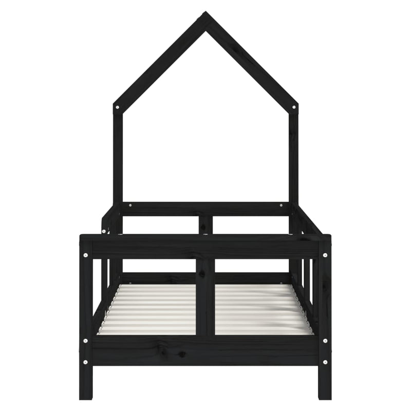 vidaXL fekete tömör fenyőfa gyerekágykeret 70 x 140 cm