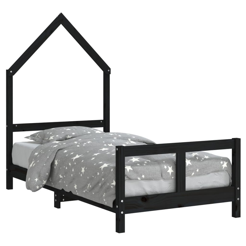 vidaXL fekete tömör fenyőfa gyerekágykeret 80 x 160 cm