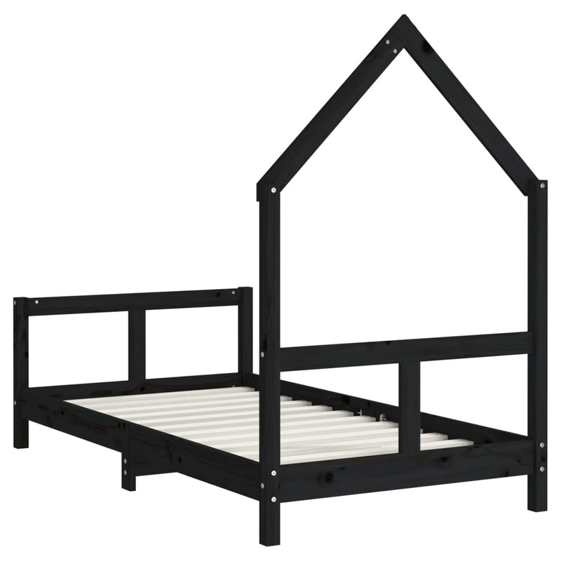 vidaXL fekete tömör fenyőfa gyerekágykeret 80 x 160 cm