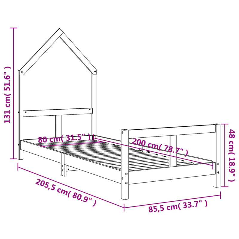 vidaXL fehér tömör fenyőfa gyerekágykeret 80 x 200 cm