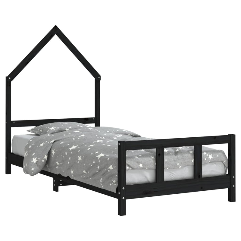 vidaXL fekete tömör fenyőfa gyerekágykeret 90 x 200 cm