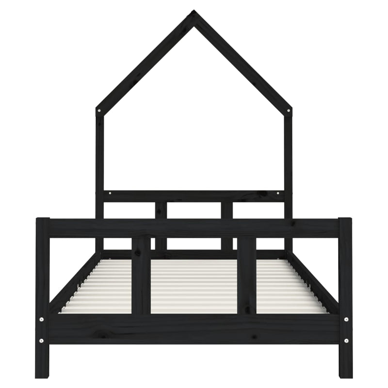 vidaXL fekete tömör fenyőfa gyerekágykeret 90 x 200 cm