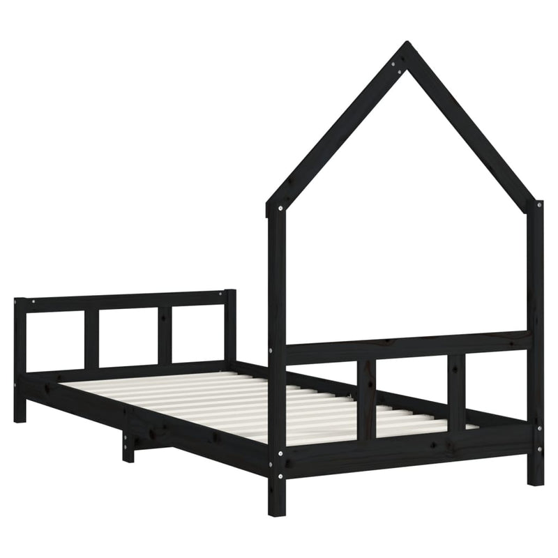 vidaXL fekete tömör fenyőfa gyerekágykeret 90 x 200 cm