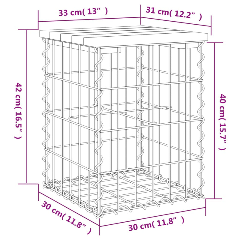 vidaXL impregnált fenyőfa gabion kerti pad 33 x 31 x 42 cm