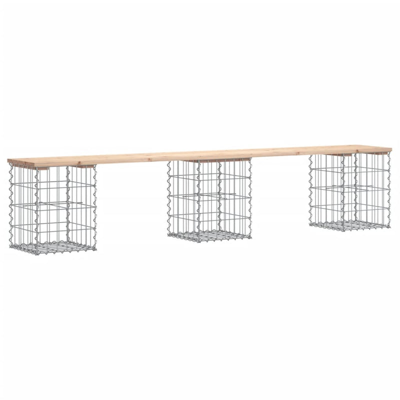 vidaXL tömör fenyőfa gabion kerti pad 203x31x42 cm