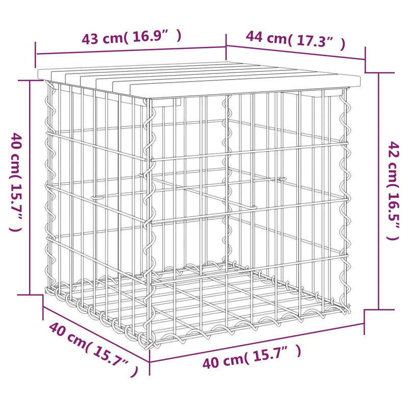 vidaXL impregnált fenyőfa gabion kerti pad 43 x 44 x 42 cm