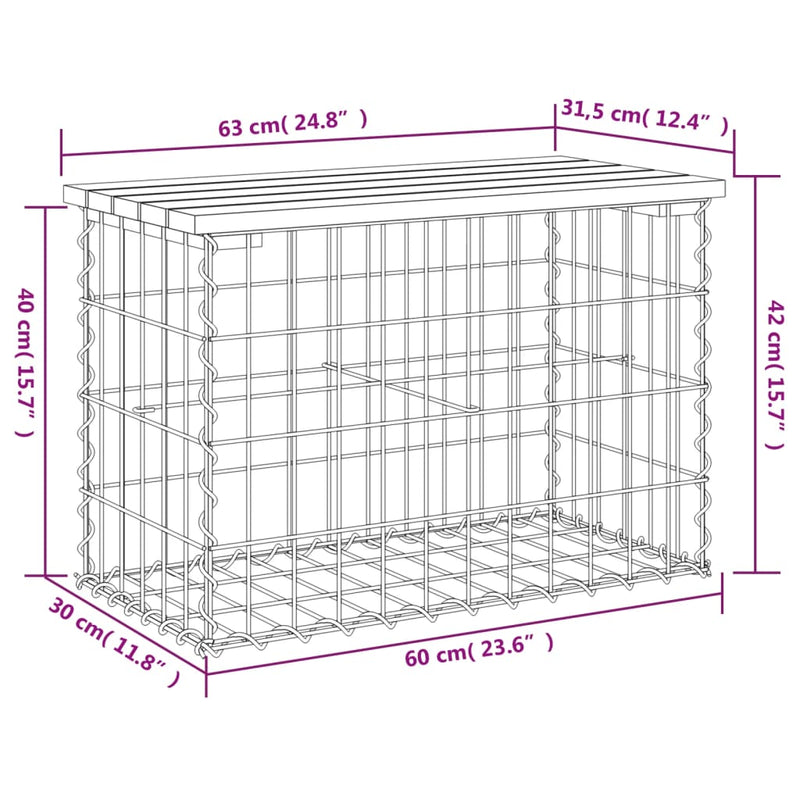 vidaXL tömör fenyőfa gabion kerti pad 63x31,5x42 cm