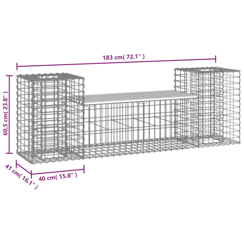 vidaXL tömör impregnált fenyőfa gabion kerti pad 183x41x60,5 cm