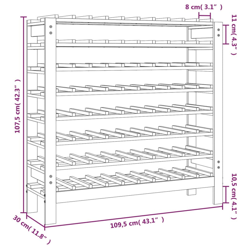 vidaXL tömör fenyőfa bortartó állvány 109,5x30x107,5 cm