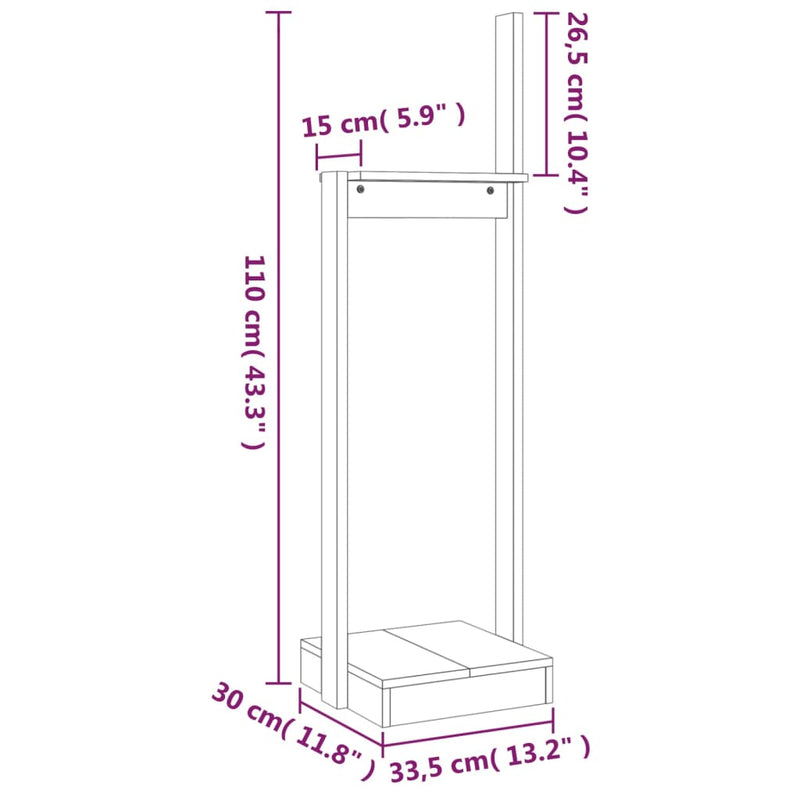 vidaXL tömör fenyőfa rönktároló 33,5 x 30 x 110 cm