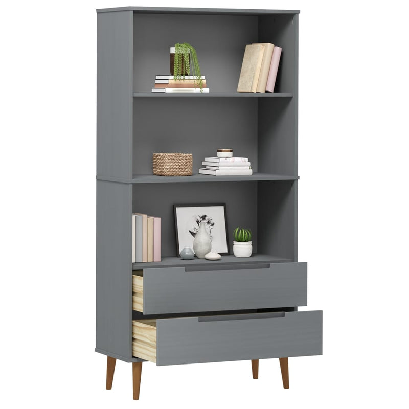 vidaXL MOLDE szürke tömör fenyőfa könyvszekrény 85 x 35 x 170,5 cm
