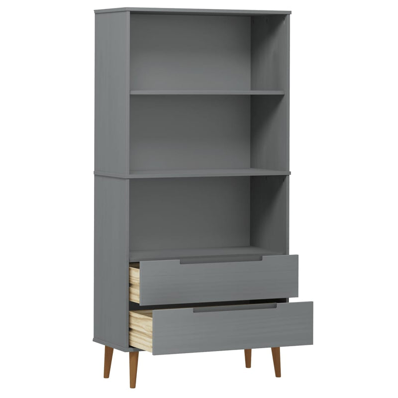 vidaXL MOLDE szürke tömör fenyőfa könyvszekrény 85 x 35 x 170,5 cm