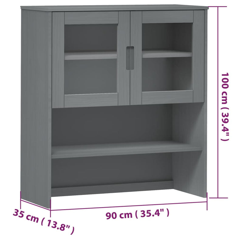vidaXL MOLDE szürke tömör fenyőfa felső szekrény 90 x 35 x 100 cm
