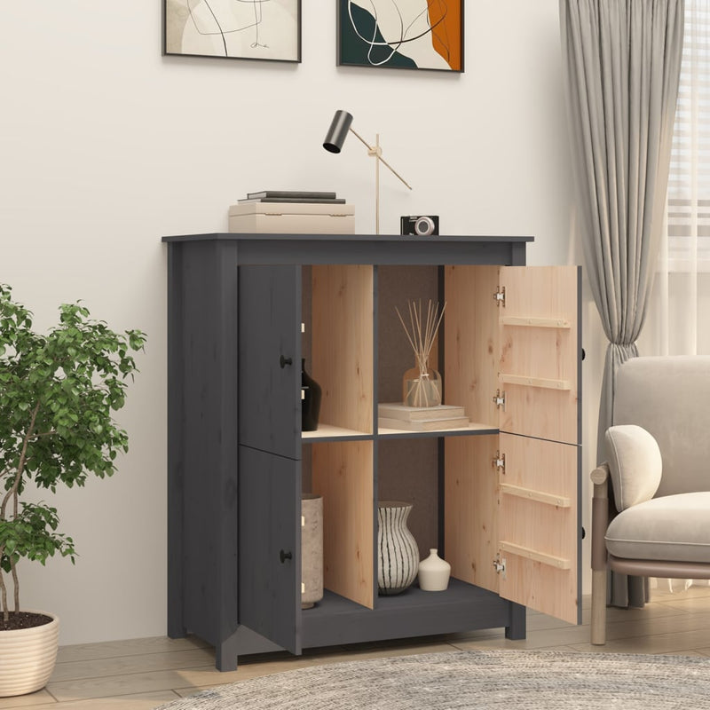 vidaXL szürke tömör fenyőfa tálalószekrény 83 x 41,5 x 100 cm