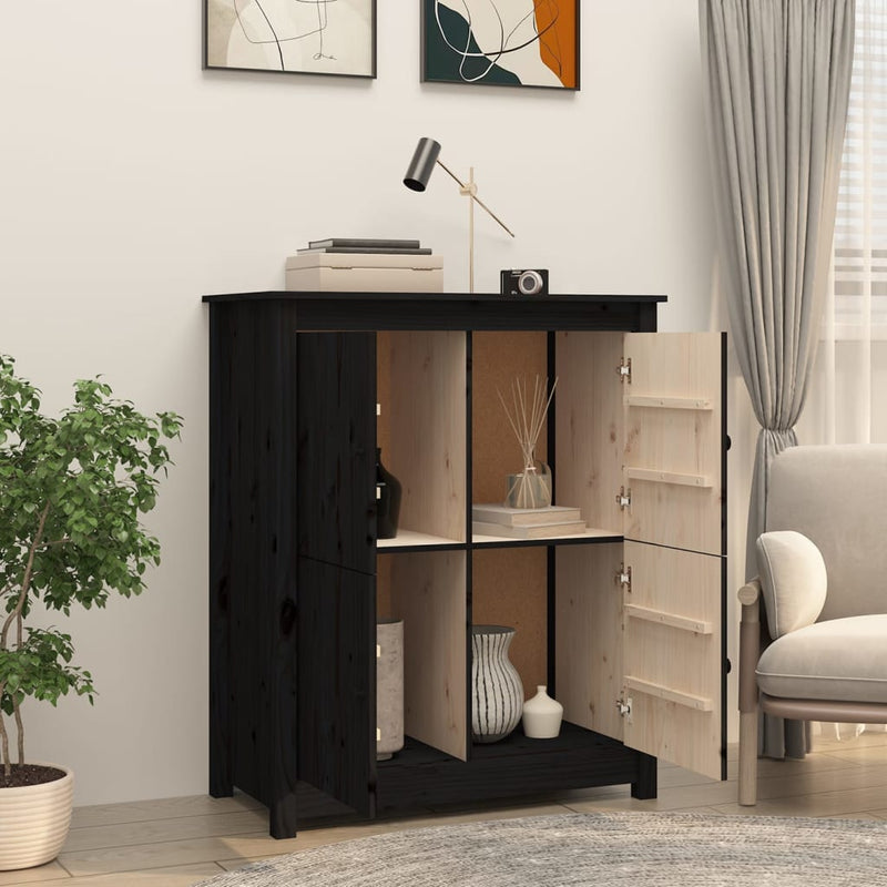 vidaXL fekete tömör fenyőfa tálalószekrény 83 x 41,5 x 100 cm