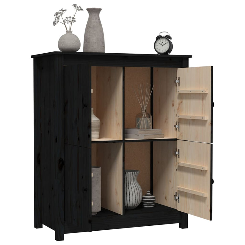 vidaXL fekete tömör fenyőfa tálalószekrény 83 x 41,5 x 100 cm