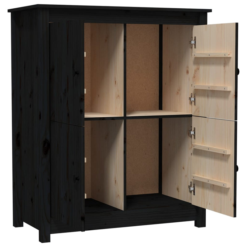 vidaXL fekete tömör fenyőfa tálalószekrény 83 x 41,5 x 100 cm