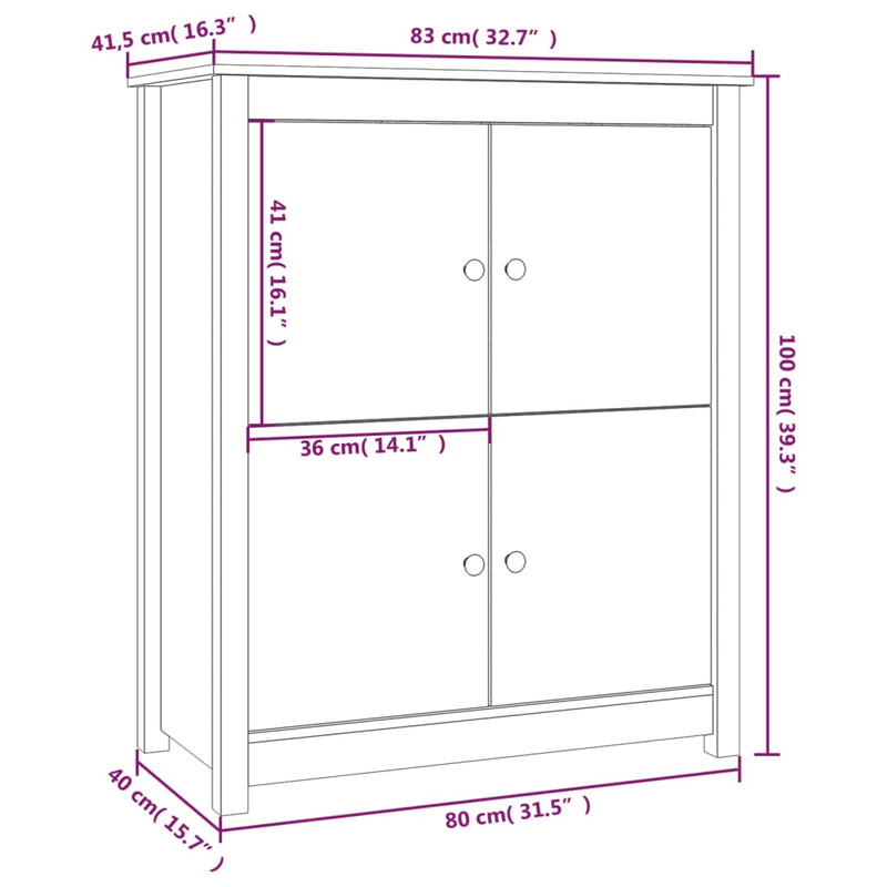vidaXL fekete tömör fenyőfa tálalószekrény 83 x 41,5 x 100 cm