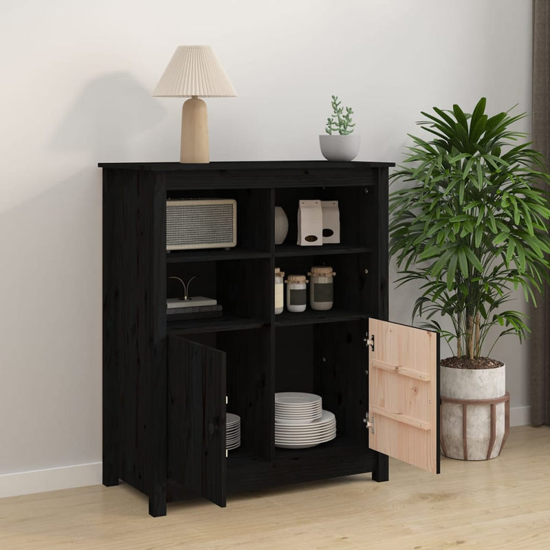 vidaXL fekete tömör fenyőfa tálalószekrény 83 x 41,5 x 100 cm