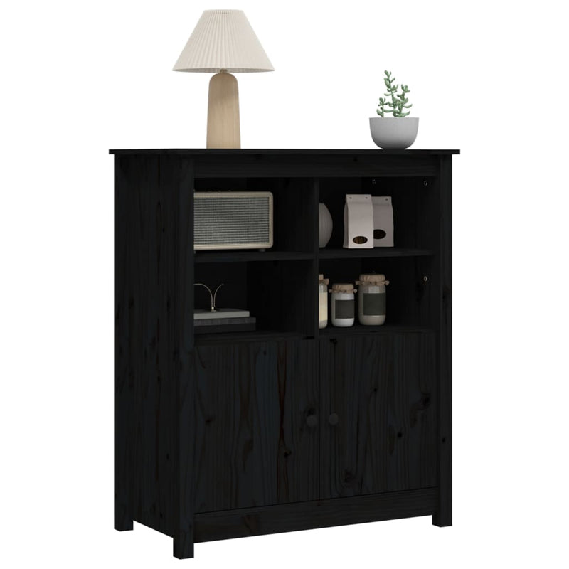 vidaXL fekete tömör fenyőfa tálalószekrény 83 x 41,5 x 100 cm