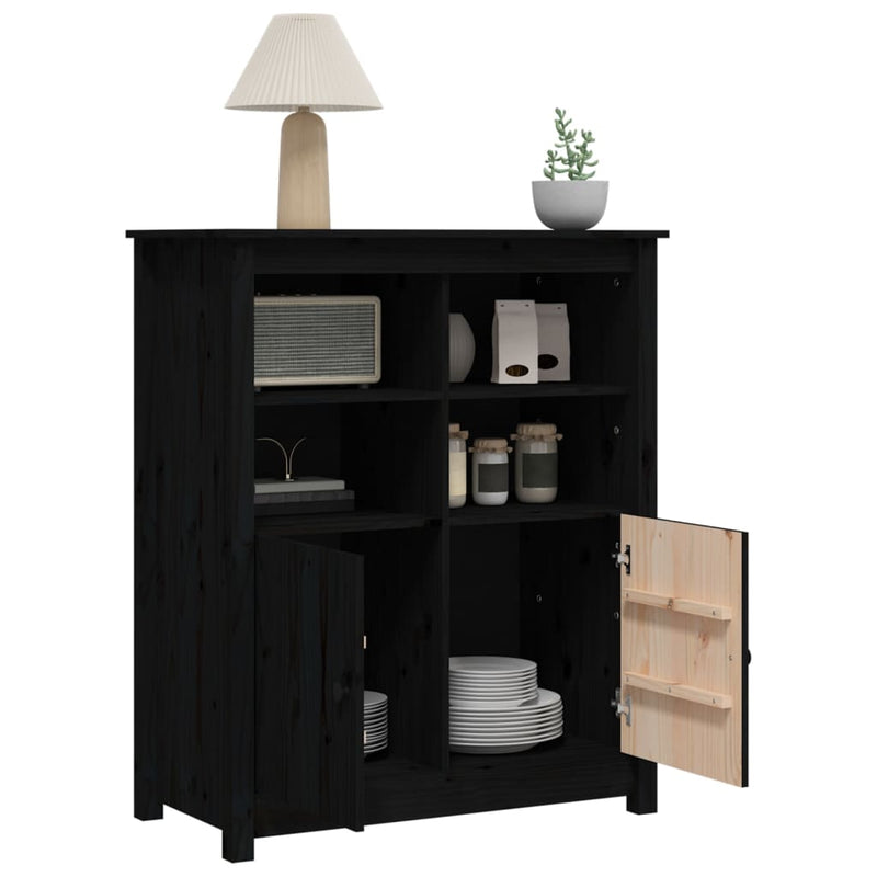 vidaXL fekete tömör fenyőfa tálalószekrény 83 x 41,5 x 100 cm