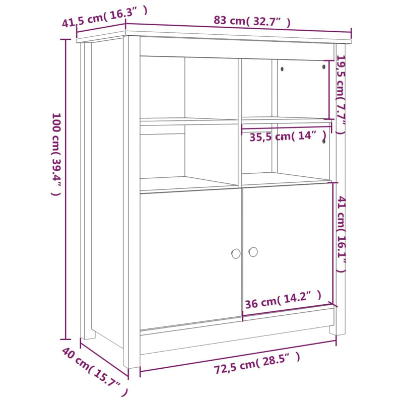 vidaXL fekete tömör fenyőfa tálalószekrény 83 x 41,5 x 100 cm