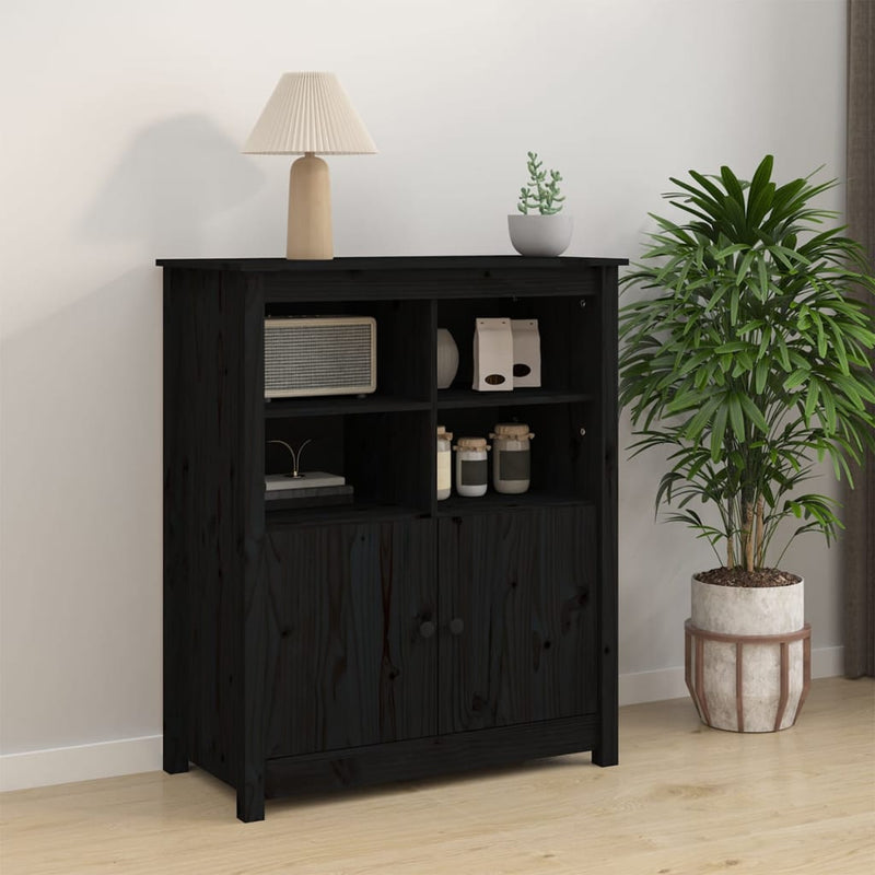 vidaXL fekete tömör fenyőfa tálalószekrény 83 x 41,5 x 100 cm