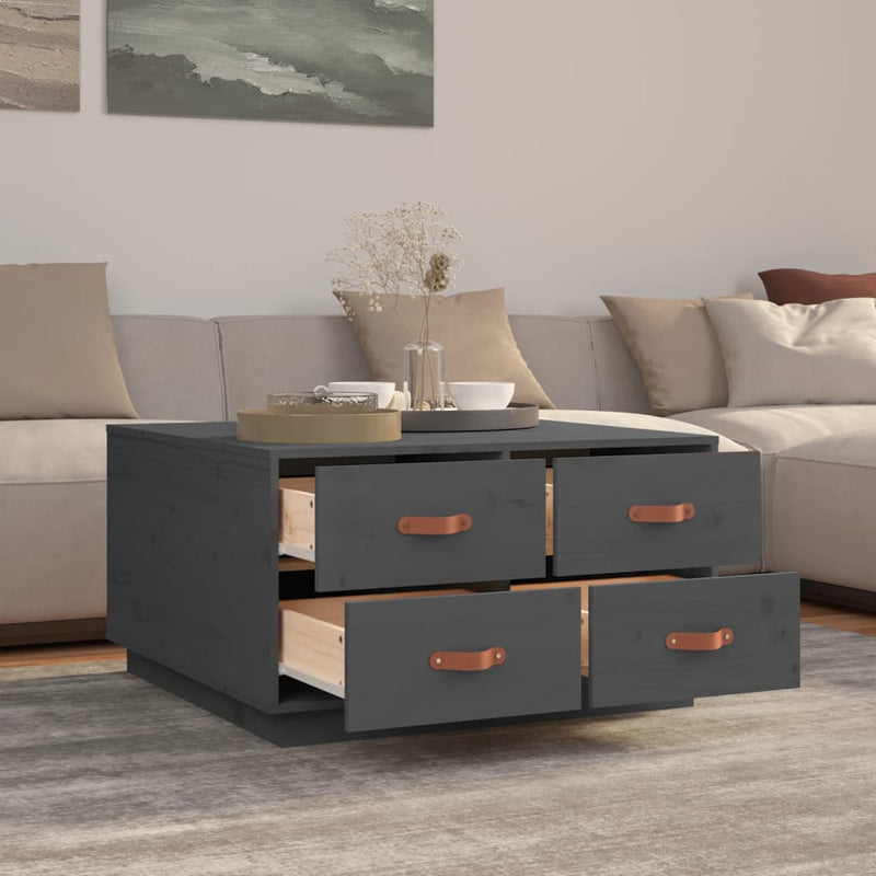 vidaXL szürke tömör fenyőfa dohányzóasztal 80 x 80 x 45 cm