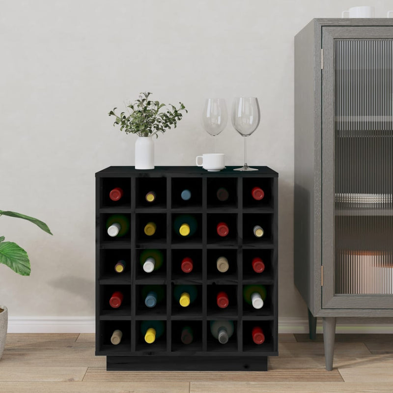 vidaXL fekete tömör fenyőfa borszekrény 55,5x34x61 cm