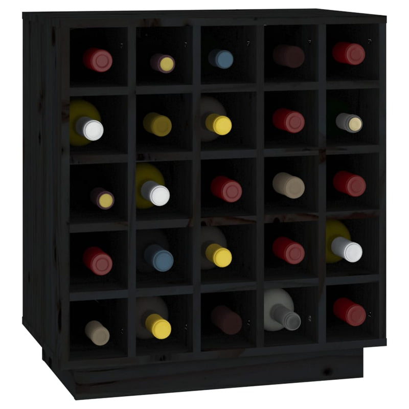 vidaXL fekete tömör fenyőfa borszekrény 55,5x34x61 cm