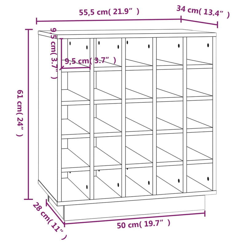 vidaXL fekete tömör fenyőfa borszekrény 55,5x34x61 cm