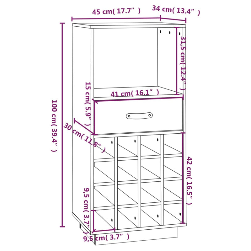vidaXL tömör fenyőfa borszekrény 45x34x100 cm