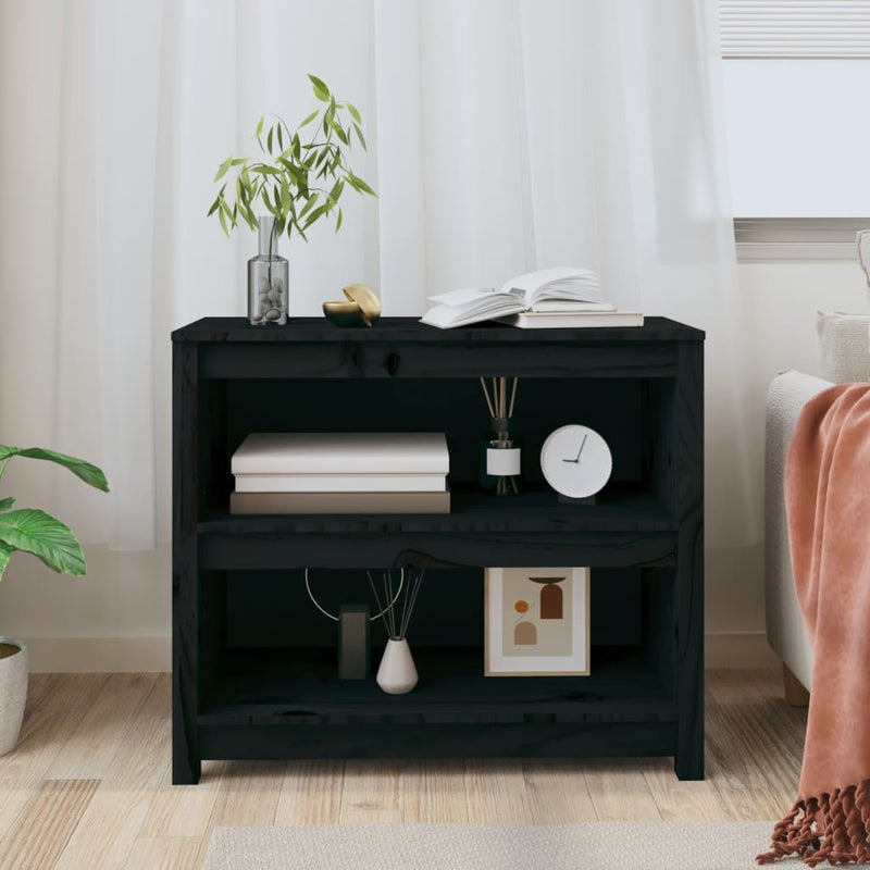 vidaXL fekete tömör fenyőfa könyvszekrény 80x35x68 cm