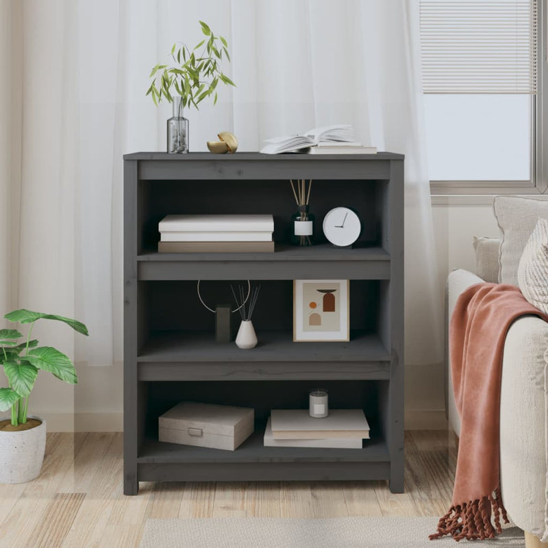 vidaXL szürke tömör fenyőfa könyvszekrény 80x35x97 cm