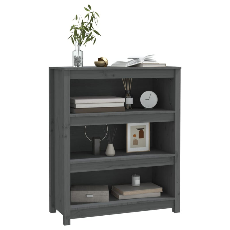 vidaXL szürke tömör fenyőfa könyvszekrény 80x35x97 cm