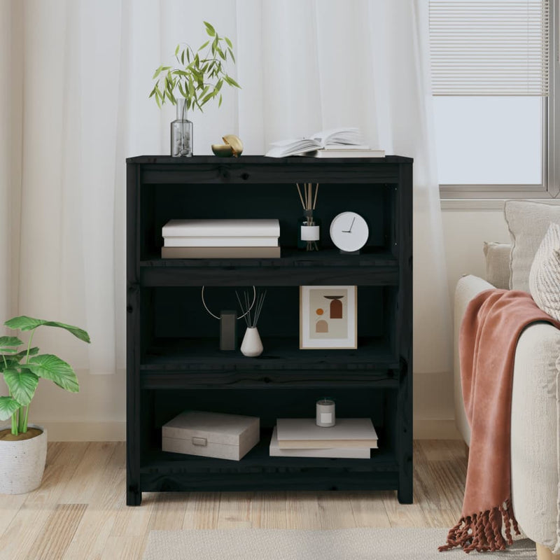 vidaXL fekete tömör fenyőfa könyvszekrény 80x35x97 cm