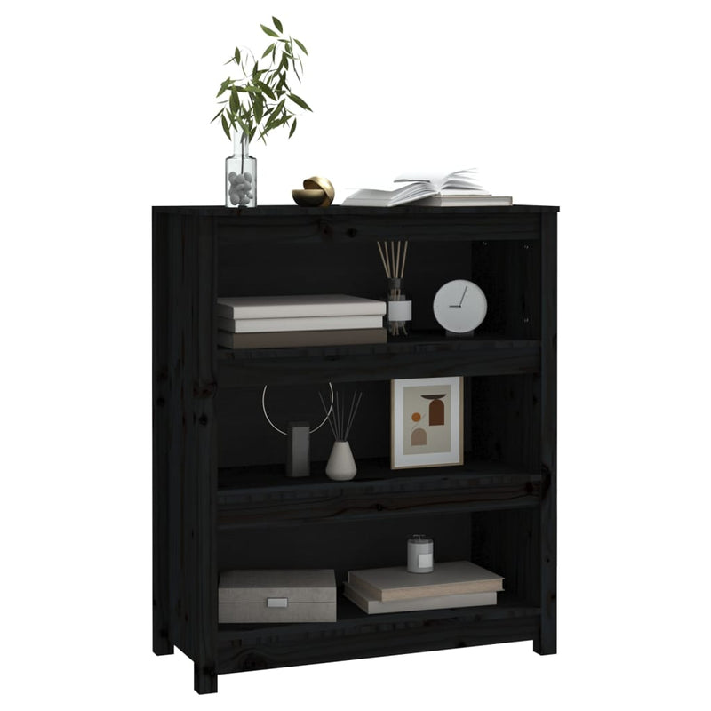 vidaXL fekete tömör fenyőfa könyvszekrény 80x35x97 cm