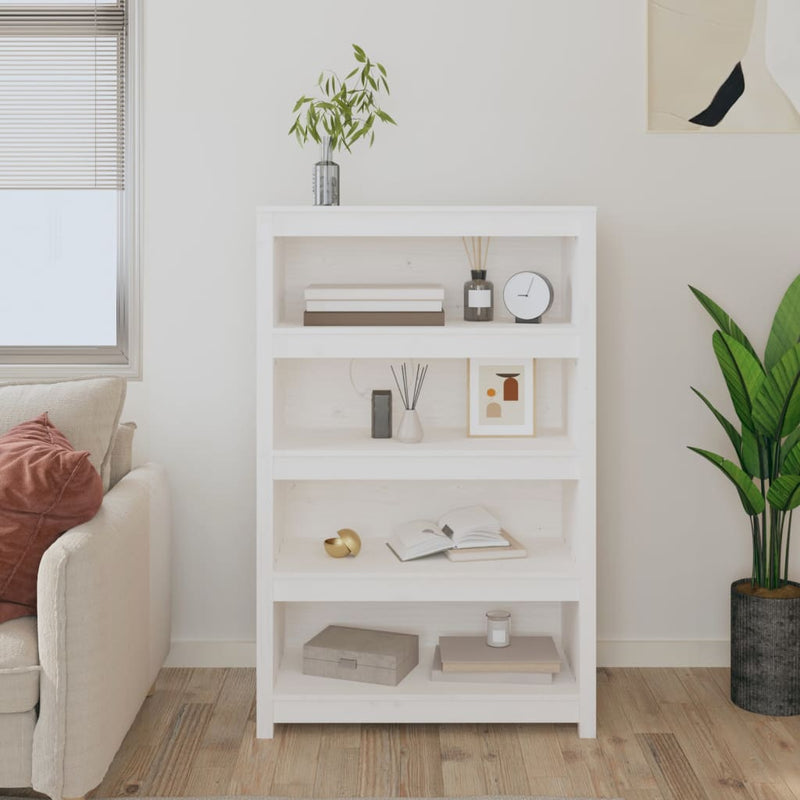 vidaXL fehér tömör fenyőfa könyvszekrény 80x35x126 cm