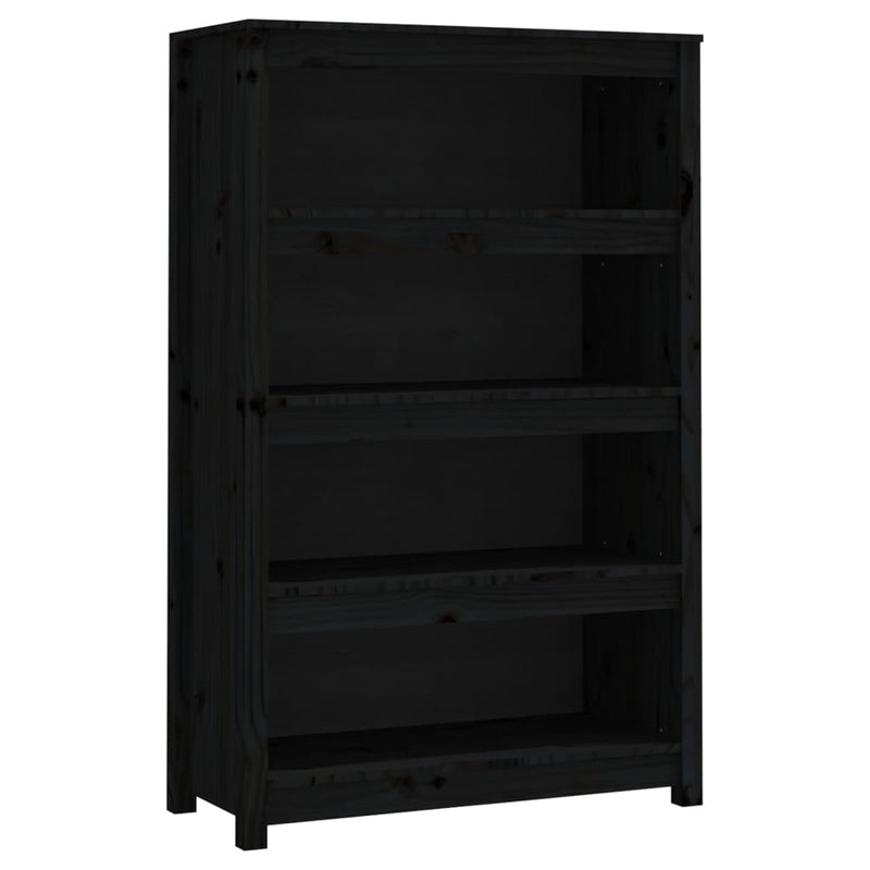 vidaXL fekete tömör fenyőfa könyvszekrény 80x35x126 cm