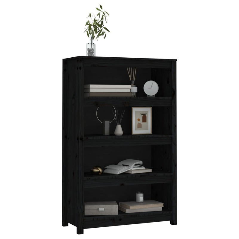 vidaXL fekete tömör fenyőfa könyvszekrény 80x35x126 cm