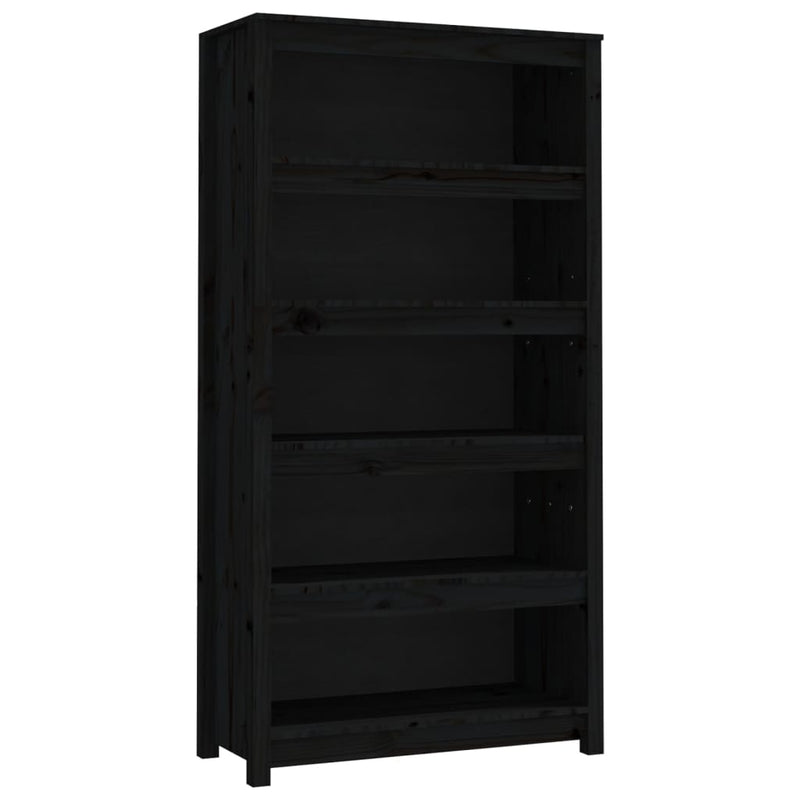 vidaXL fekete tömör fenyőfa könyvszekrény 80x35x154 cm