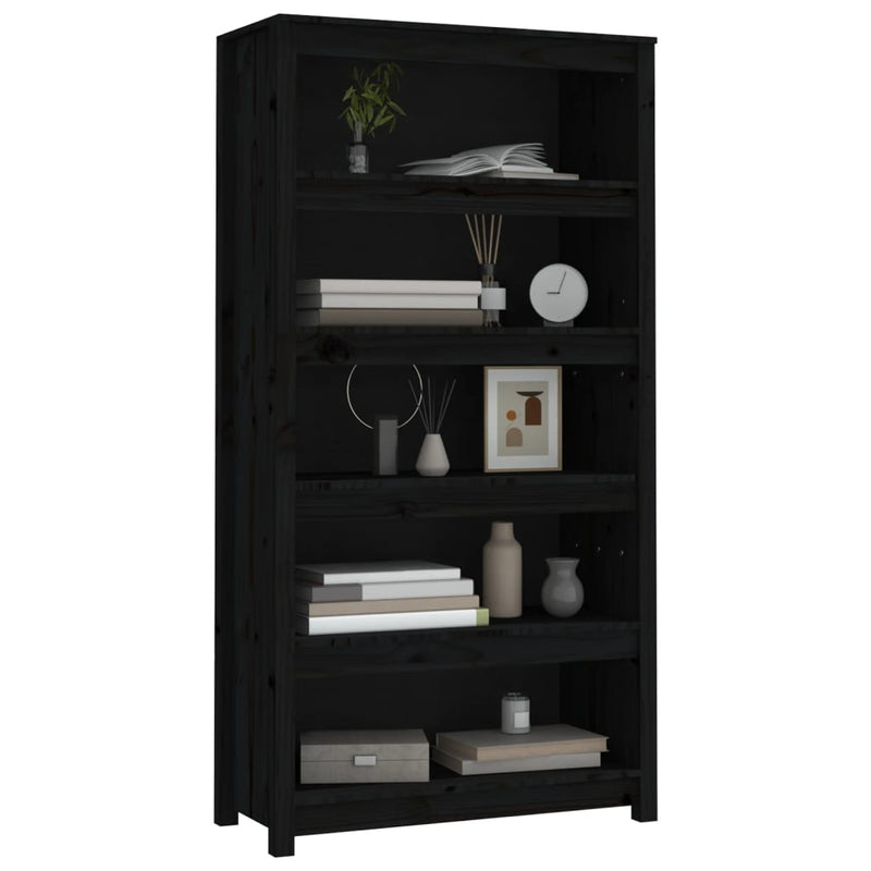 vidaXL fekete tömör fenyőfa könyvszekrény 80x35x154 cm