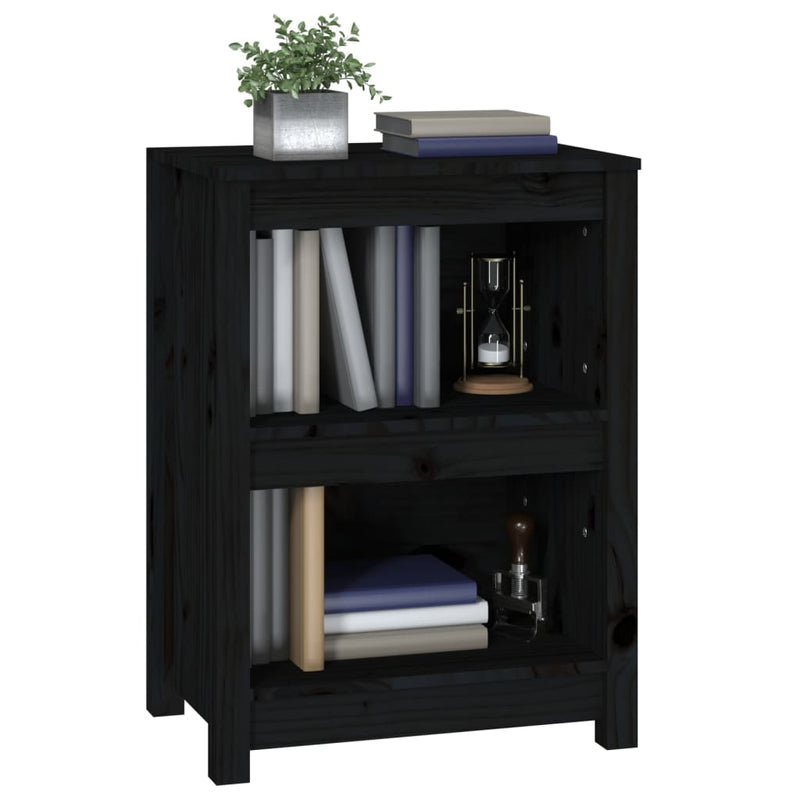 vidaXL fekete tömör fenyőfa könyvszekrény 50x35x68 cm