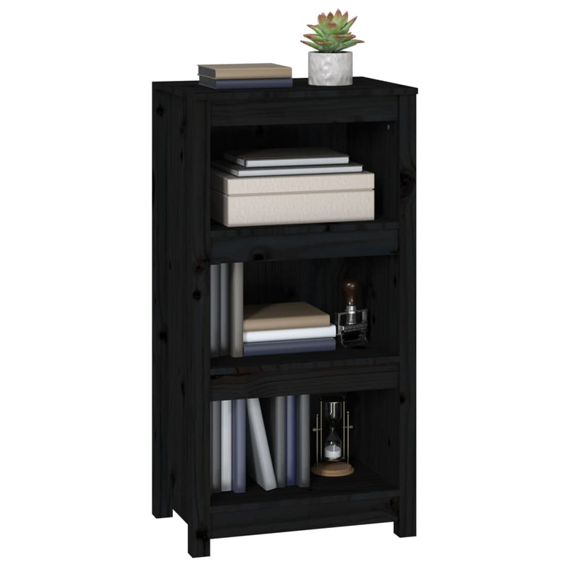 vidaXL fekete tömör fenyőfa könyvszekrény 50 x 35 x 97 cm